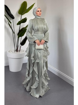 Merven Akyüz Noveline Eteği Fırfırlı Jan Jan Abiye Mint