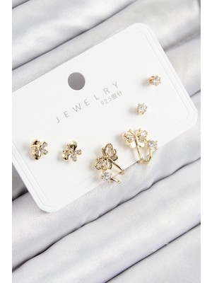 Pirinç Zirkon Taşlı Renk 925 Ayar Gümüş Çivi Kadın Küpe Set - TJ-BKP11164