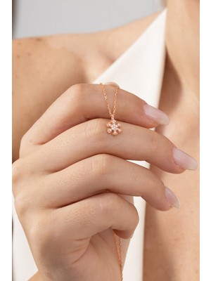 Söğütlü Silver 925 Ayar Gümüş Kolye Rose  Zirkon Taşlı Kar Tanesi Kolye SGTL13148ROSE