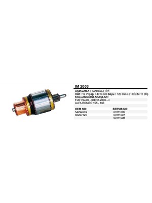 Universal Kollektör 12V 11 Diş Fıat Palıo Sıena Alfa Romeo 155-166 2000-> Marellı Tip