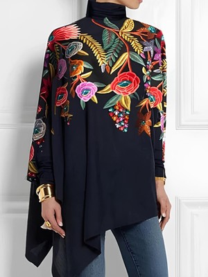 Pusula Sepeti Kadın Uzun Kollu Balıkçı Yaka Asimetrik Kesim Mikro Bluz