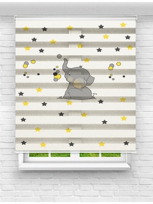 MAS Sevimli Fil ve Yıldızlar Baskılı Zebra Perde | Çocuk Odası Için Neşeli ve Renkli Tasarım