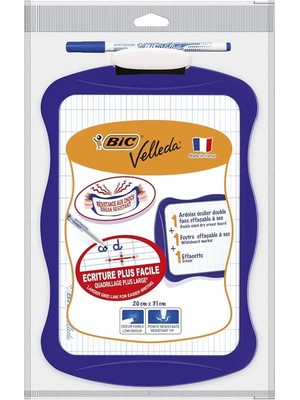 AyrStore Velleda Mini Beyaz Tahta, Kalem 1721, Silgi, 20 x 30 Cm. Yazı Tahtası, Mavi Kalem ve Silgi ile