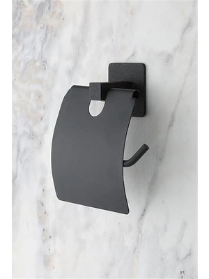 AyrStore Kare Siyah Yapışkanlı Kapaklı Tuvalet Kağıtlığı Wc Kağıtlık Tuvalet Kağıdı Askısı