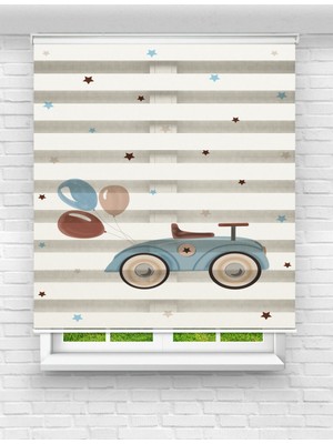 MAS Çocuk Odası Baskılı Zebra Stor Perde - Araba ve Balon Desenli