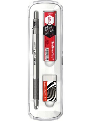 AyrStore Office Graphx 3'lü Set Mekanik Kurşun Kalem Silgi Min Saten Gri 0.5 mm