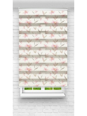 MAS Pastel Pembe Çiçekli Zebra Stor Perde - Salon & Mutfak & Yatak Odası