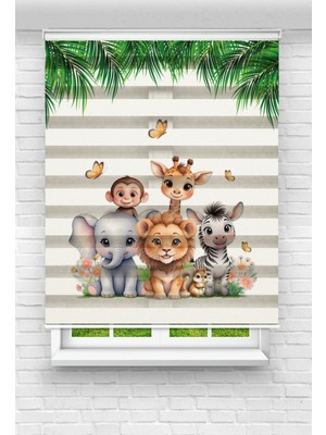 MAS Çocuk Odası Safari Hayvanları Desenli Dijital Baskılı Zebra Perde Stor Perde