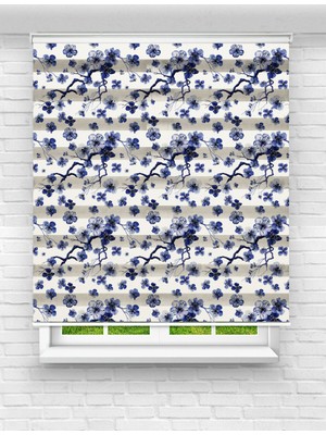 MAS Mavi Ferah Çiçekler Desenli Baskılı Zebra Perde – Şık ve Doğal Tasarım