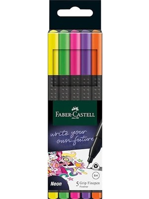 AyrStore Faber-Castell Grip Finepen Ince Keçe Uçlu Kalem Seti, 5’li, Neon Renkler, 0.4 Mm, Metal Destekli