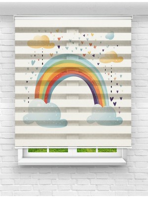 MAS Sevimli Gökkuşağı Baskılı Zebra Perde | Çocuk Odası Için Desenli Stor Perde