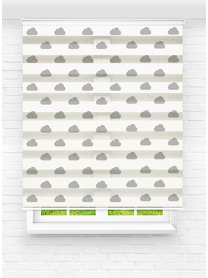 MAS Çocuk Odası - Gri Bulutlar Motifli Dijital Baskılı Zebra Stor Perde