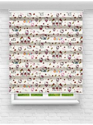 MAS Kız Çocuk Odası Için Hello Kitty Desenli Baskılı Zebra Perde – Tatlı ve Neşeli Tasarım