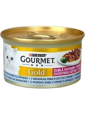 AyrStore Gourmet Gold Parça Etli Okyanus Balığı ve Ispanaklı Kedi Konservesi 85GR 24LÜ