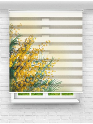 MAS Sarı Soft Çiçekler Baskılı Zebra Perde | Zarif ve Yumuşak Çiçek Desenli Perde