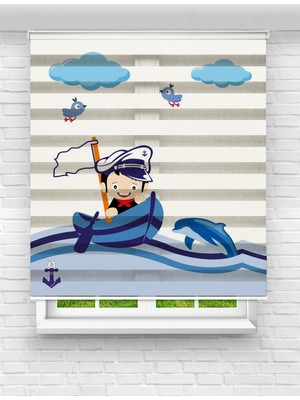 MAS Denizci Çocuk Baskılı Zebra Perde | Çocuk Odası Için Neşeli ve Eğlenceli Stor Perde