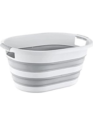 AyrStore Katlanabilir Çamaşır Sepeti, 25 Litre, Gri-Beyaz