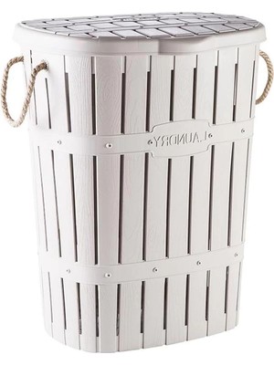 AyrStore Kastamonu Plastik Bambu Halatlı Kirli Çamaşır Sepeti 65 L-Beyaz