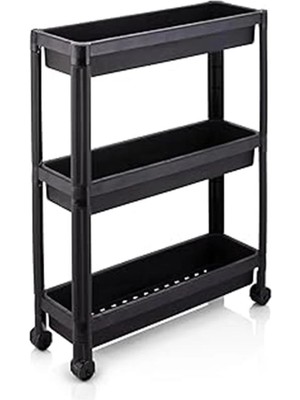 AyrStore 3 Katlı Tekerlekli Organizer Diktördgen Raf Ünitesi Siyah