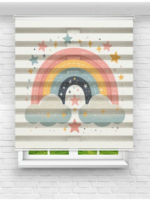 MAS Çocuk Odası - Renkli Gökkuşağı Baskılı Zebra Perde