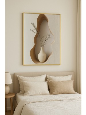 seninürünün Stillness - Gerçek Cama Baskı Gold Alüminyum Metal Çerçeveli Tekli Modern Tablo