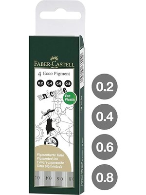 AyrStore Faber-Castell Pigment Çizim Kalemi Seti, 4’lü Siyah, 0.2/0.4/0.6/0.8 mm Uç, Su ve Işık Geçirmez