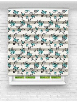 MAS Turkuaz Renkli Çiçekler Desenli Baskılı Zebra Perde – Zarif ve Ferah Çocuk Odası