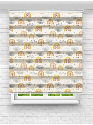 MAS Renkli Gökkuşağı ve Bulutlar Desenli Baskılı Zebra Perde – Çocuk Odası