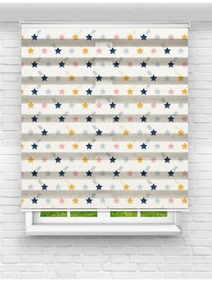 MAS Çocuk Odası Için Renkli Yıldızlar Desenli Baskılı Zebra Perde