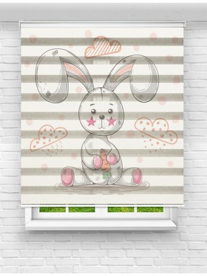 MAS Sevimli Tavşan Baskılı Zebra Perde | Çocuk Odası Için Neşeli ve Tatlı