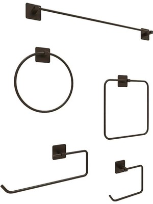 AyrStore Yapışkanlı Aksesuar Seti Havluluk T.kağıtlık ve Peçetelik Kare Siyah 5 Li Set