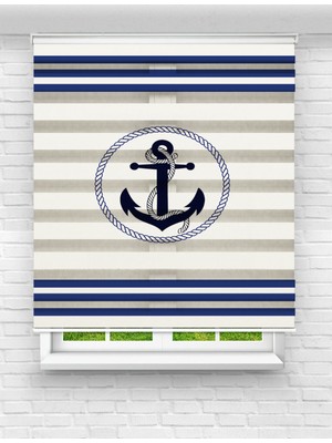MAS Çocuk Odası Denizci Çapa Baskılı Zebra Perde | Desenli Stor Perde