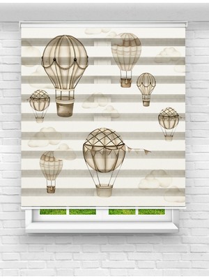 MAS Çocuk Odası Için Sevimli Uçan Balon Temalı Dijital Baskılı Zebra Stor Perde