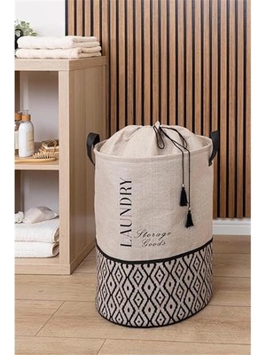 AyrStore Bohe Yuvarlak Torbalı Düzenleyici Kirli Çamaşır Oyuncak Sepeti Organizer