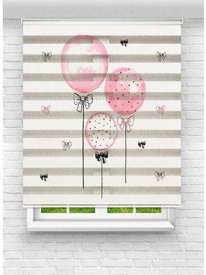 MAS Kız Çocuk Odası Balon ve Kurdele Desenli Dijital Baskılı Zebra - Stor Perde