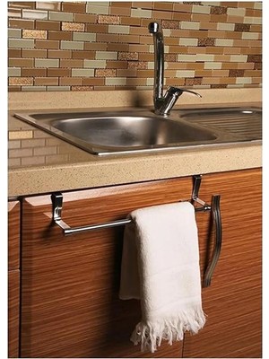 AyrStore Krom Kaplama Çelik Dolap Kapağı Havlu Askılığı 30CM Dolap Kapağı Mutfak Bezi Askılı (Beyaz)