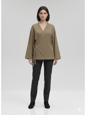 Imoop Design Kadın Kruvaze Viskon Kumaş Oversize Yandan Bağlamalı Kimono