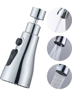 AyrStore Krom 3 Fonksiyonlu Mutfak Lavabo Başlığı, 720 Derece Döner, Su Tasarruflu, Şık ve Dayanıklı