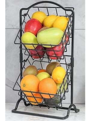 AyrStore 2 Katlı Metal Mutfak Köşesi Organizatörü - Siyah Meyve ve Sebze Sepeti