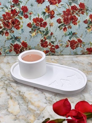 Dekoratif Sunumluk %100 Doğal Soya Mum Seti Özel Tasarım Kaplar ve Kabartmalı Sunumluk | Ev Dekorasyonu, Hediyelik ve Aromaterapi Için Zarif Seçenek