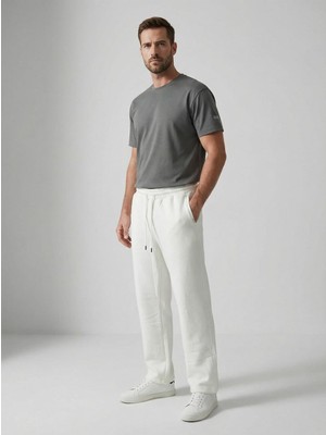 By Olis Erkek Üç Iplik Şardonlu Düz Paça Eşofman Alt Ekru