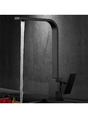 AyrStore Siyah Mutfak Bataryası Sıcak Soğuk Çift Su Girişli Kare Mutfak Bataryası Soft