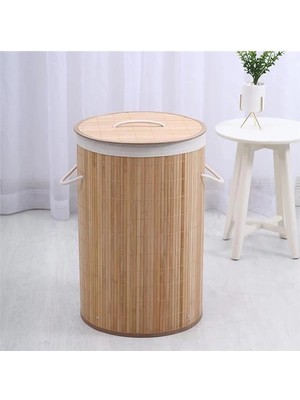 AyrStore BA1315N Bambu Kapaklı El Yapımı Çamaşır Sepeti, Ahşap, 35X35X60 cm