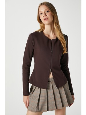 Ritnice Kadın Dean Premium Çift Taraf Fermuarlı Kahverengi Bluz