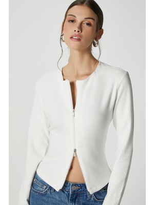 Ritnice Kadın Dean Premium Çift Taraf Fermuarlı Ekru Bluz