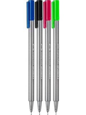 AyrStore Triplus 0.3 mm Fineliner 4'lü Blister Set (334-3 Mavi, 334-2 Kırmızı, 334-9 Siyah, 334-501