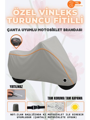 Dock Turuncu Fitilli Motolux Cappadocıa 125 Gri Vinleks Çanta Uyumlu Motosiklet Brandası(Özel Kumaş)
