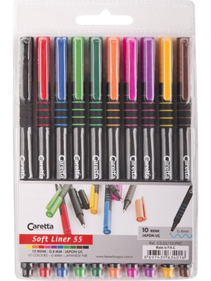Kitabevimden Caretta Softliner Keçeli Kalem 0.4 mm Karışık Renk 10 Lu Cs-55