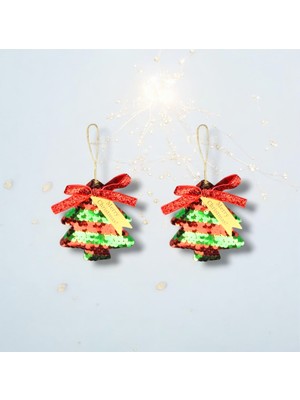 Empressco 2'li Pullu Çam Ağacı Süsü, Kırmızı ve Yeşil, 10 cm