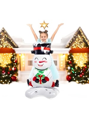 Empressco Büyük Ayaklı Oturan Kardan Adam Folyo Balonu, Yılbaşı Dekoru, Beyaz Renkli.